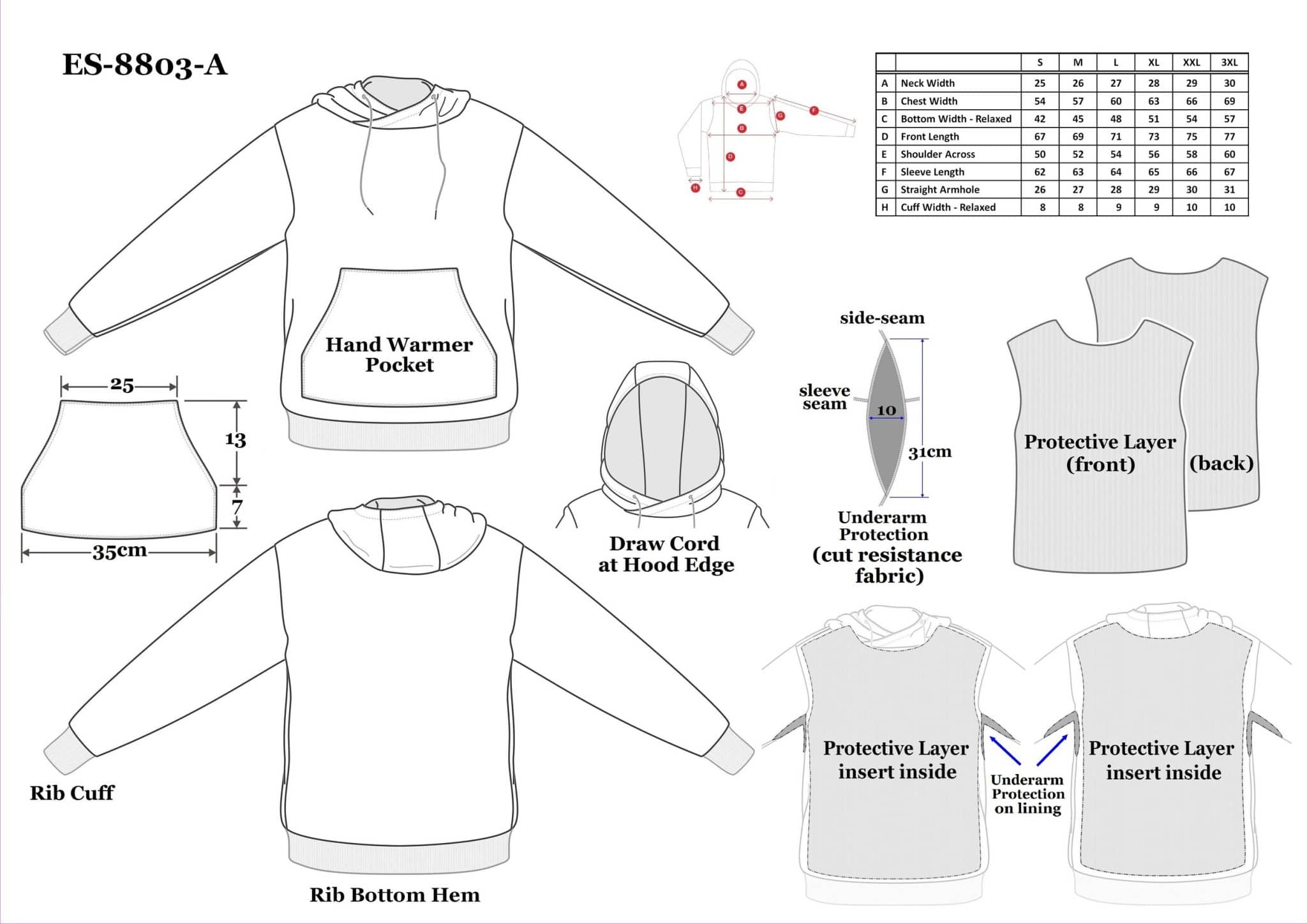 Pullover Hoodie Size Chart